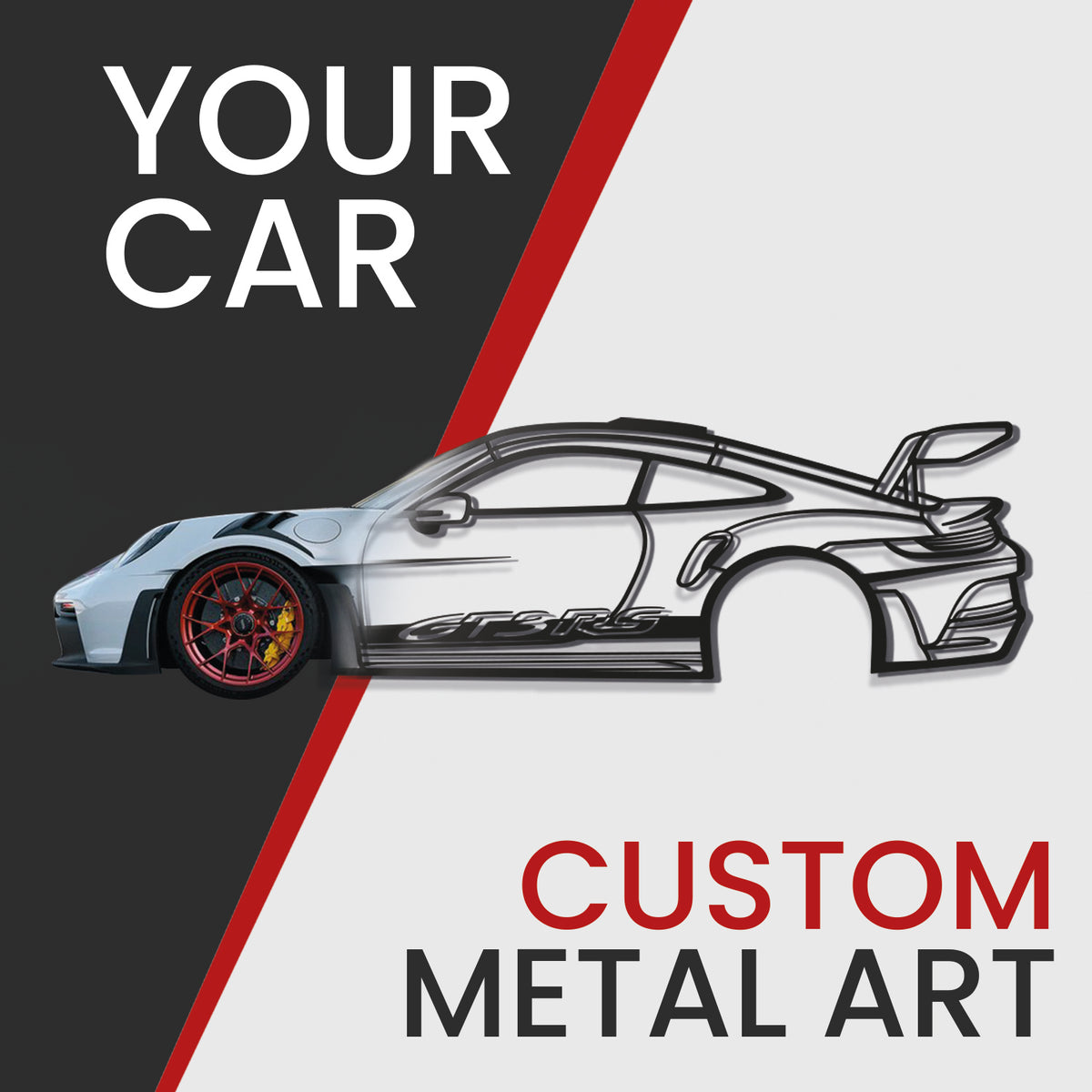 Custom metal car wall art and personalized metal car silhouette based on a sports car