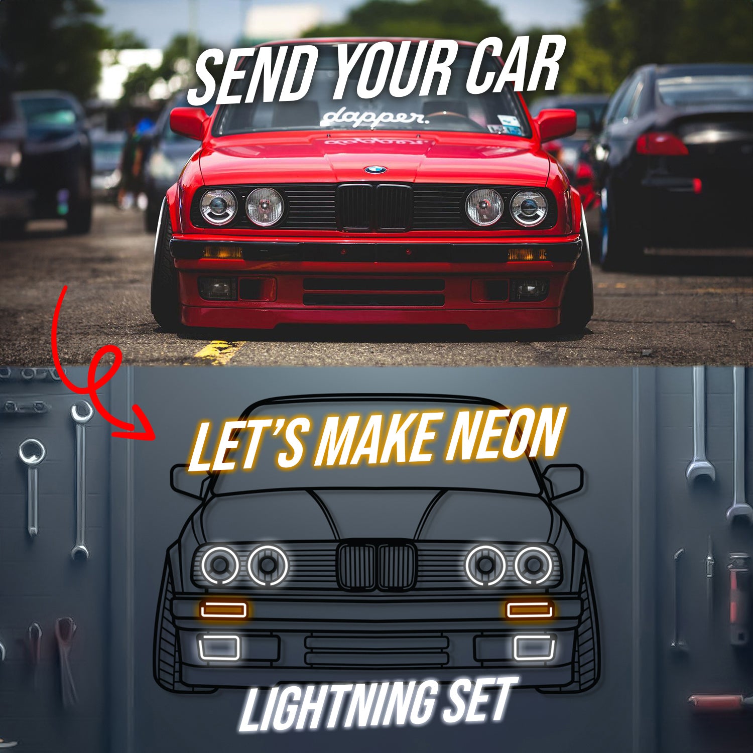 Custom car wall art from a photo transformed into a personalized car neon sign